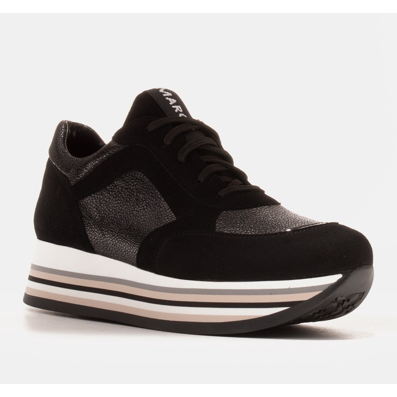 Marco Shoes Tênis leve com sola grossa de couro natural preto 1