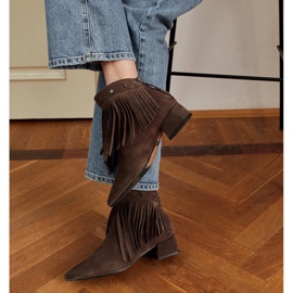 Marco Shoes Botas de camurça originais com franjas decorativas marrom 1