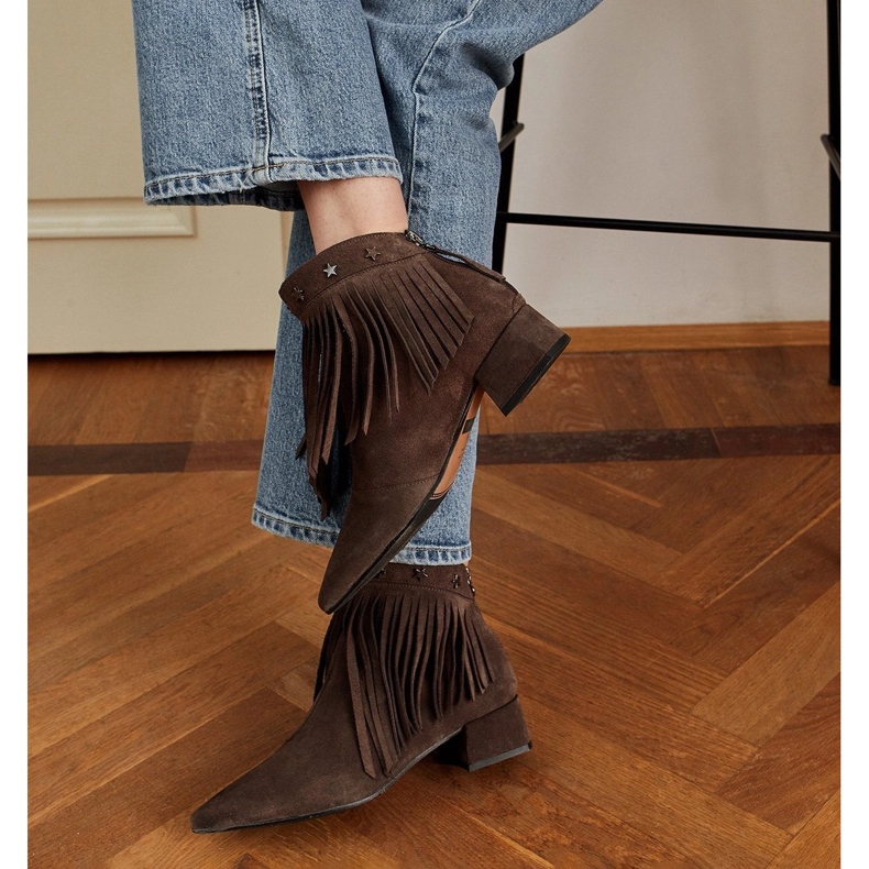 Marco Shoes Botas de camurça originais com franjas decorativas marrom 1