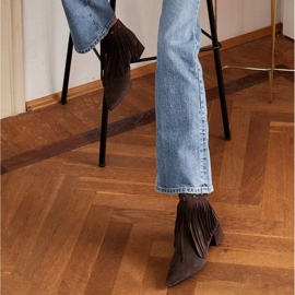 Marco Shoes Botas de camurça originais com franjas decorativas marrom 2