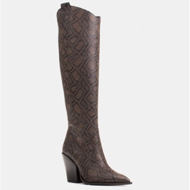 Marco Shoes Botas de cano altas femininas, botas de cowboy de couro genuíno castanho 1