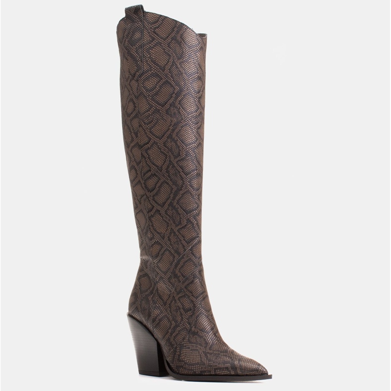 Marco Shoes Botas de cano altas femininas, botas de cowboy de couro genuíno marrom 1