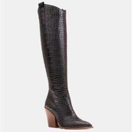 Marco Shoes Botas altas para mulheres, botas de cowboy, padrão croco preto 1