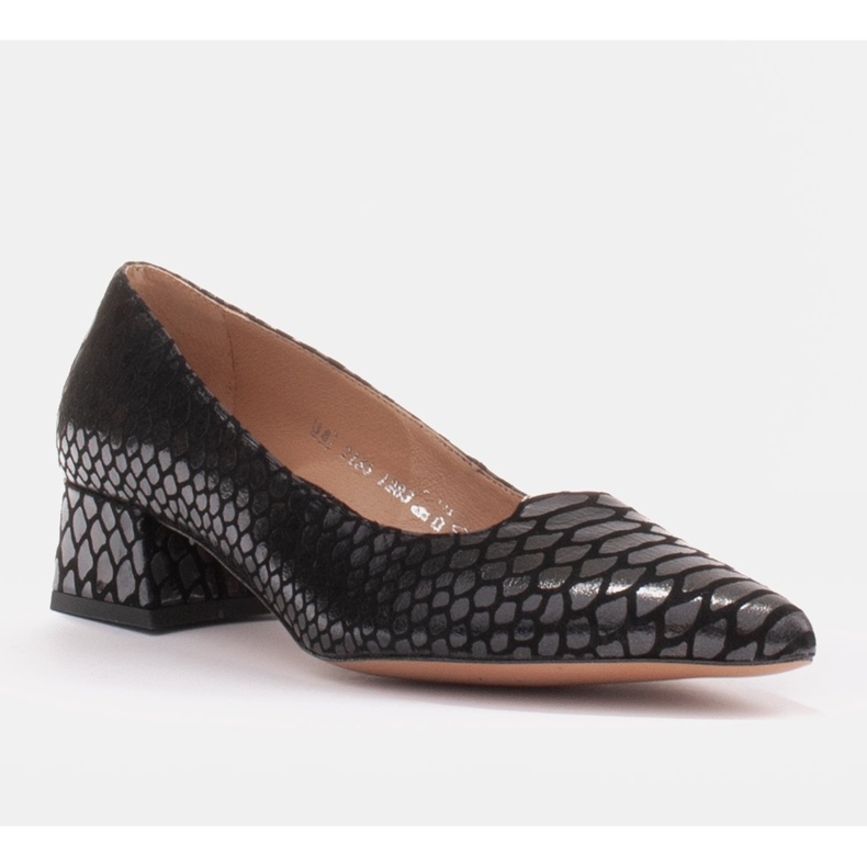 Marco Shoes Sapatilhas femininas com couro interessante e salto baixo preto 1