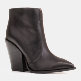 Marco Shoes Botas de cowboy femininas feitas de couro natural preto 1