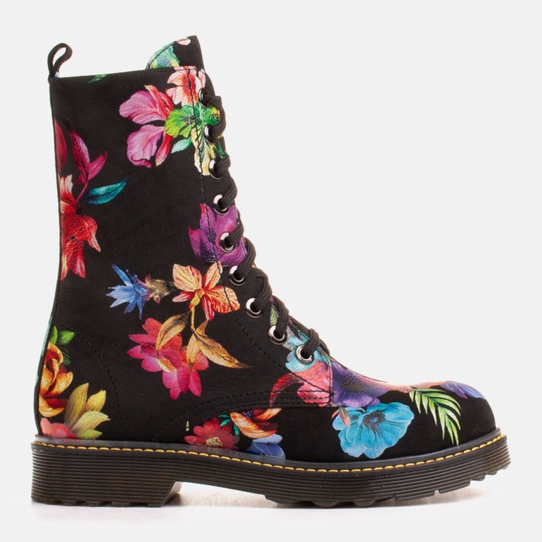 Marco Shoes Botas de cano alto, botas de couro nobuck com estampa floral preto multicolorido 1