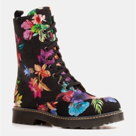 Marco Shoes Botas de cano alto, botas de couro nobuck com estampa floral preto multicolorido 2
