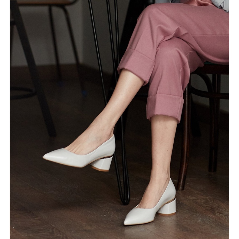 Marco Shoes Bombas em couro cinza metalizado com saltos dourados 1