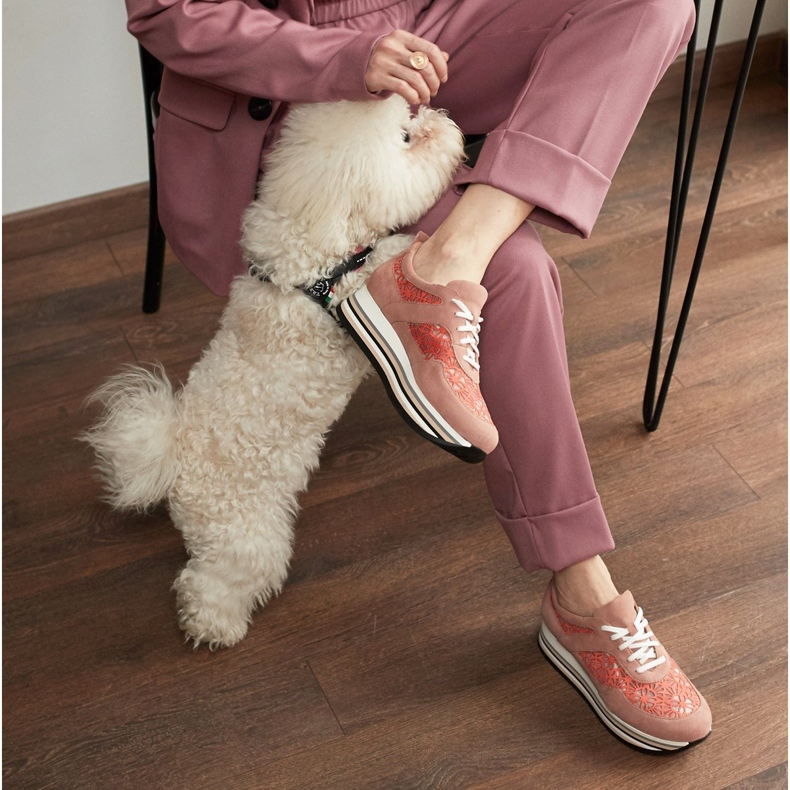 Marco Shoes Tênis em uma sola grossa com malha respirável rosa 1