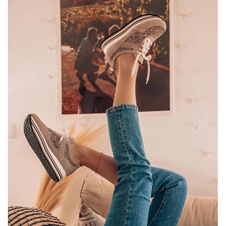 Marco Shoes Tênis em uma sola grossa com malha respirável bege 1