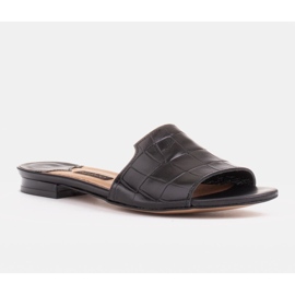 Marco Shoes Chinelos femininos elegantes de couro preto 1