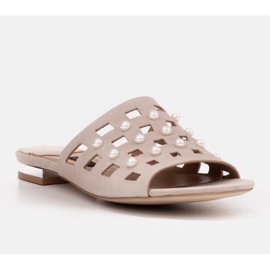 Marco Shoes Chinelos femininos elegantes com pérolas e perfuração bege 1