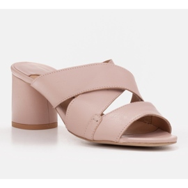 Marco Shoes Chinelos femininos de couro feitos de couro com listras cortadas bege 1