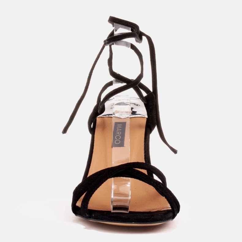 Marco Shoes Sandálias elegantes de salto alto com alça amarrada preto 2