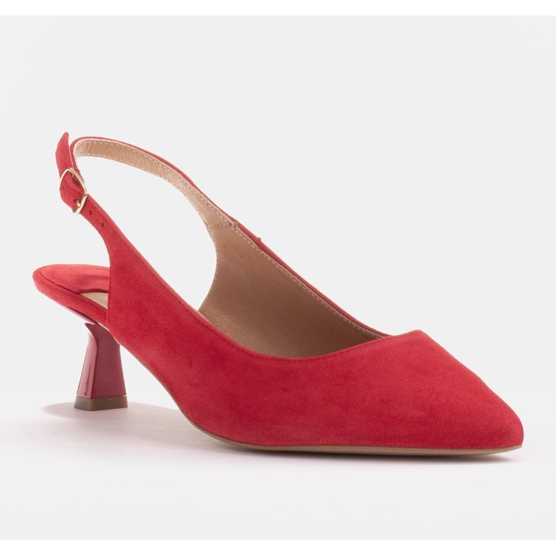 Marco Shoes Bombas feitas de camurça delicada com uma alça vermelho 1