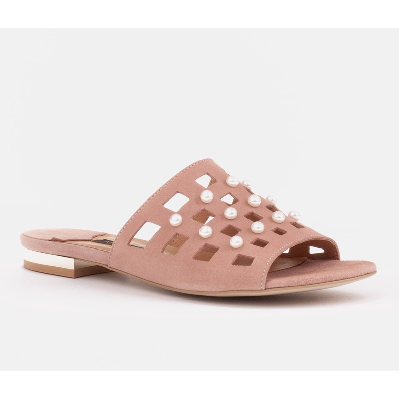 Marco Shoes Chinelos femininos elegantes com pérolas e perfuração rosa 1