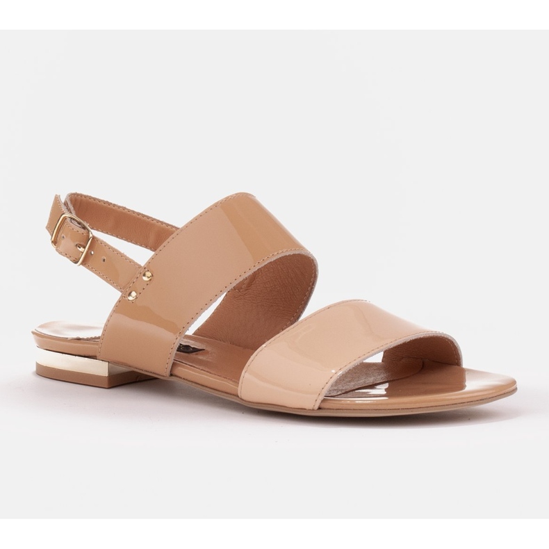 Marco Shoes Sandálias rasas com laca e salto metálico bege 1