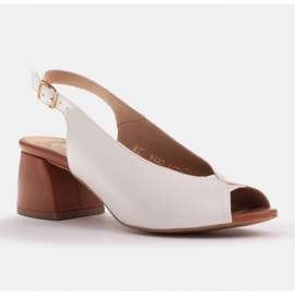 Marco Shoes Sandálias de couro branco 1573P com salto estável 1