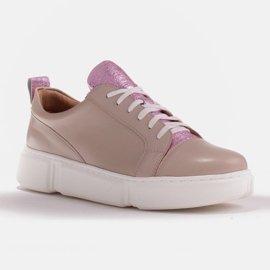 Marco Shoes Tênis bege com um encaixe rosa 1