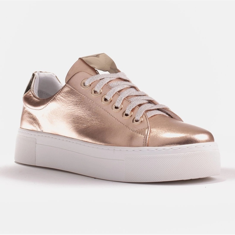 Marco Shoes Tênis femininos feitos de couro genuíno em uma sola grossa dourado 1