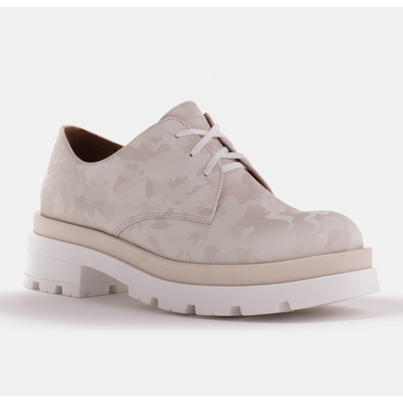 Marco Shoes Sapatos de couro camuflado com sola grossa bege 1