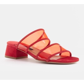 Marco Shoes Chinelos femininos com listras translúcidas vermelho 1