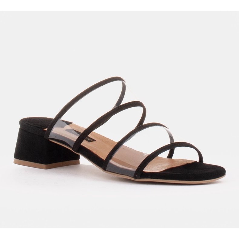 Marco Shoes Chinelos femininos com listras translúcidas preto 1