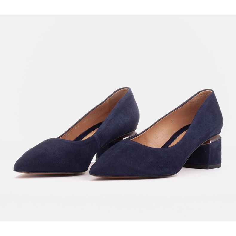 Marco Shoes Bombas de camurça natural com detalhe prateado no calcanhar azul 2