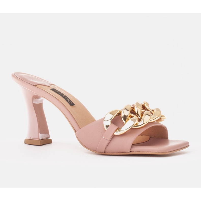 Marco Shoes Chinelos femininos de couro com corrente decorativa rosa 1