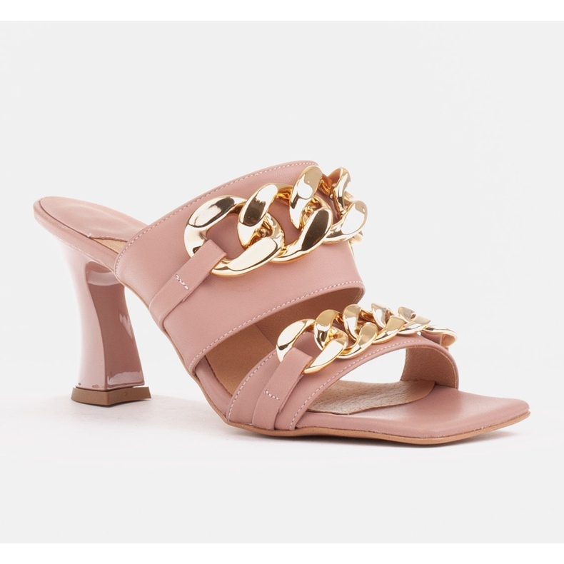 Marco Shoes Chinelos femininos de couro com corrente decorativa rosa 1