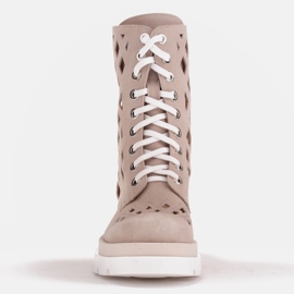 Marco Shoes Botas de veludo com perfuração bege 2