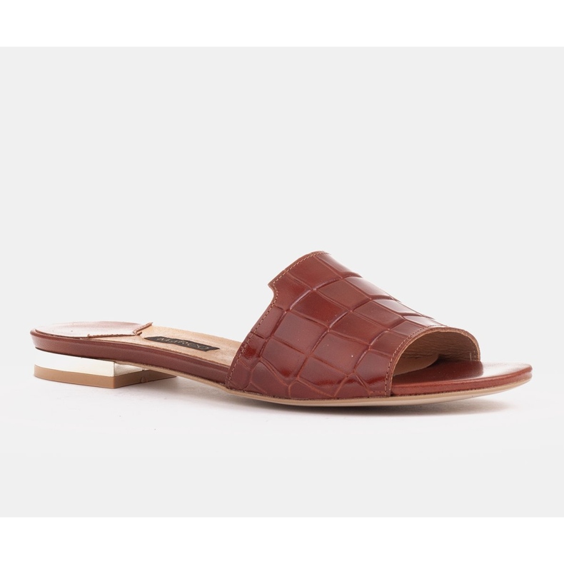 Marco Shoes Chinelos femininos elegantes de couro marrom castanho 1