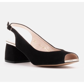 Marco Shoes Sandálias de camurça preta com salto estável preto 1