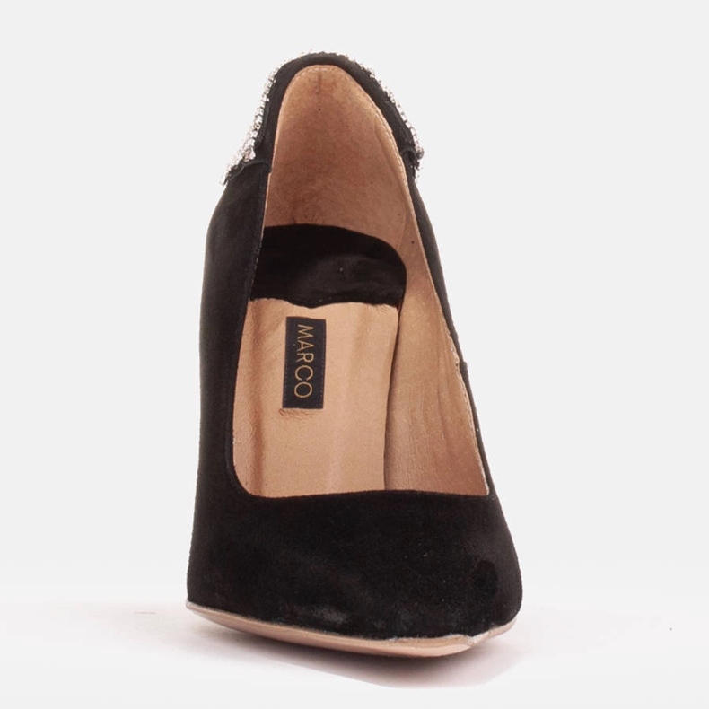 Marco Shoes Salto de camurça com cristais preto 2