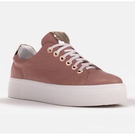 Marco Shoes Tênis femininos feitos de couro genuíno em uma sola grossa rosa dourado 1