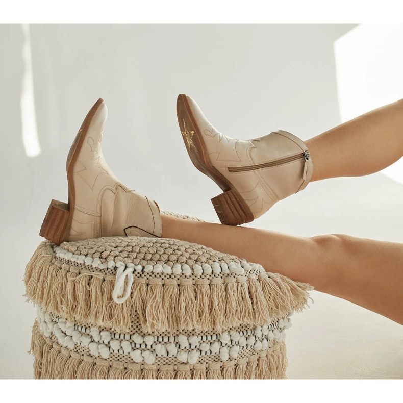 Marco Shoes Botas de cowboy de couro com costura decorativa 2188B-1278-042-1 bege 1