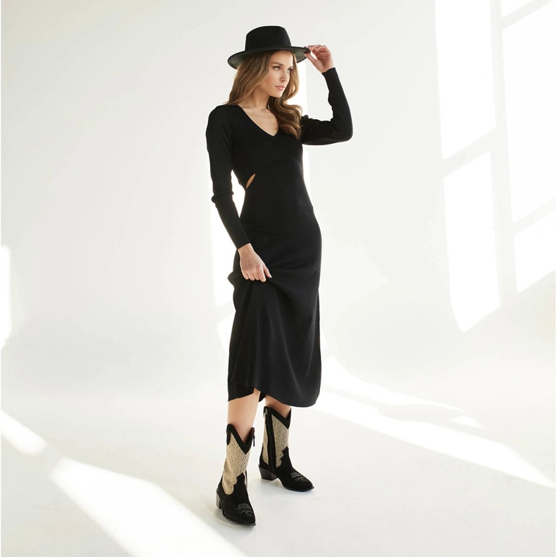 Marco Shoes Botas de cowboy em combinação com camurça e tecido preto 1 Marco Shoes Botas de cowboy em combinação com camurça e tecido preto 1