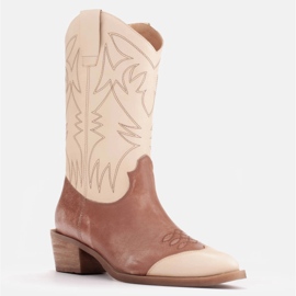 Marco Shoes Botas de cowboy bordadas, couro efeito vintage bege marrom 1