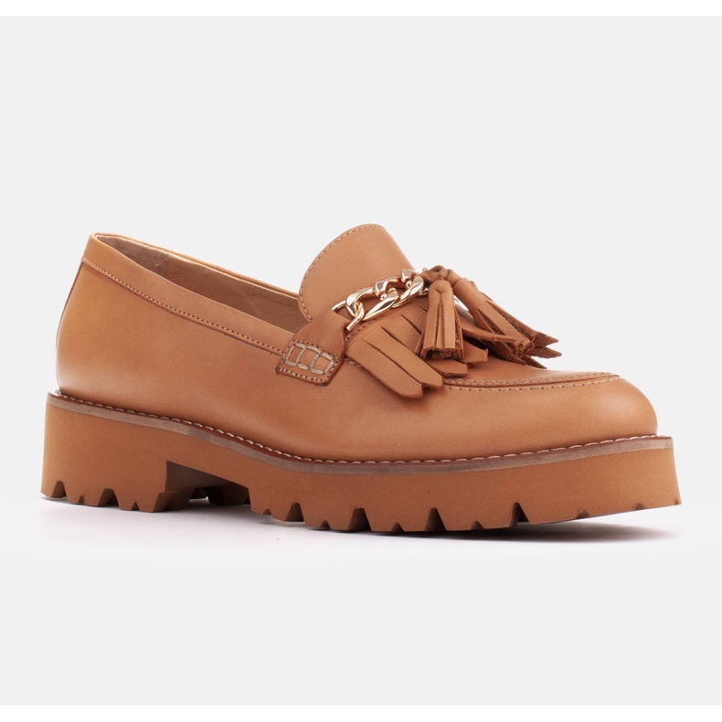 Marco Shoes Mocassins com corrente de ouro em sola clara bege 1