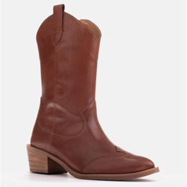 Marco Shoes Botas de cowboy de couro granulado marrom 1598B-003-1 BP 1