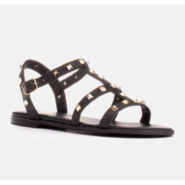 Marco Shoes Sandálias de couro com tachas douradas preto 1