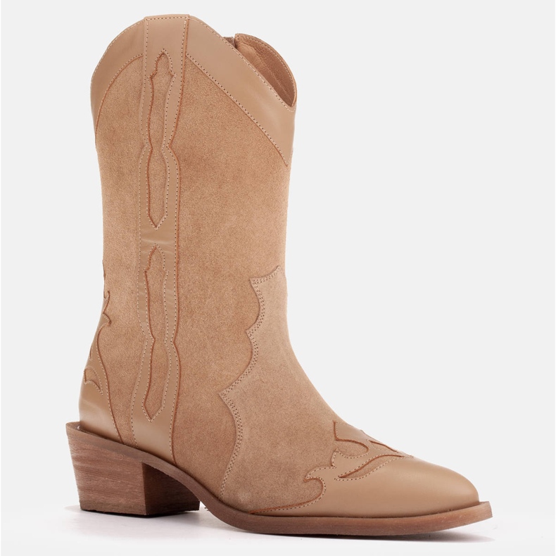 Marco Shoes Botas de camurça natural com elementos de couro bege 1 Marco Shoes Botas de camurça natural com elementos de couro bege 1