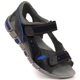 Sandália de menino com velcro azul marinho e cinza Kornecki 6186 preto 1