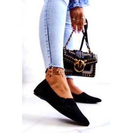 LU BOO Bailarinas femininas Openwork Slip-on Black Rosario preto 1