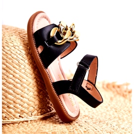 FR1 Sandália infantil com velcro Layra preto dourado 5