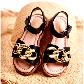 FR1 Sandália infantil com velcro Layra preto dourado 2