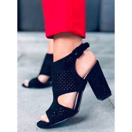 Guala Sandália de salto alto vazada preta preto 1