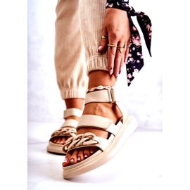 Sandálias de couro com corrente La.Fi Bege Alissia 1