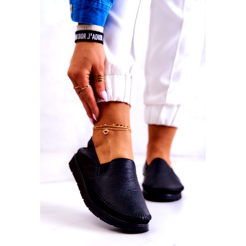 Sapatos femininos de couro sem salto Maciejka 03512-01 preto 1