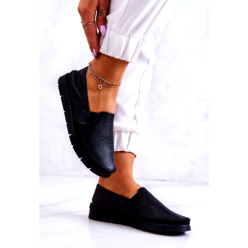 Sapatos femininos de couro sem salto Maciejka 03512-01 preto 3